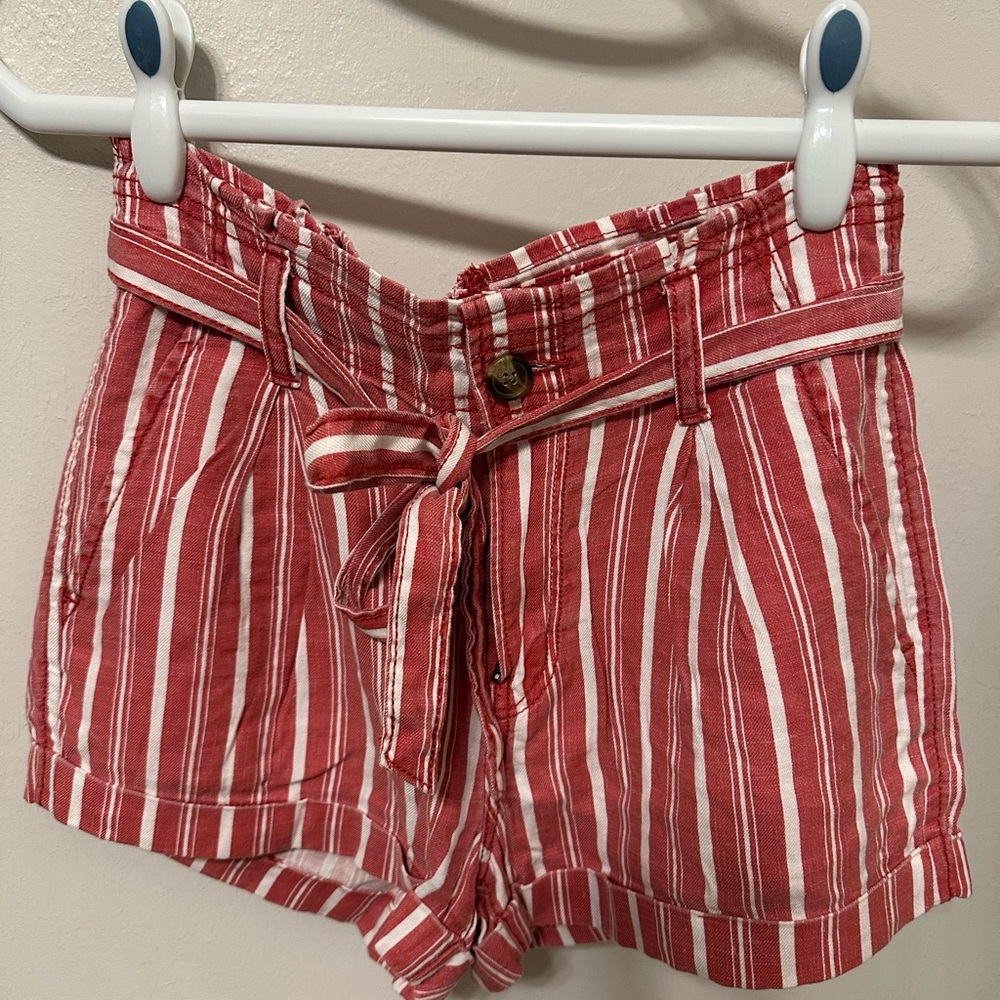 American Eagle Outfitters High Waist Red and White Striped Shorts